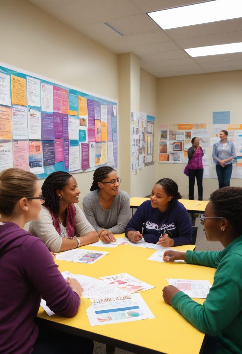 A diverse group of people engaging in a vibrant community workshop focused on cancer education, with informative posters on the walls and hands-on activities. The atmosphere is lively, conveying a sense of empowerment and action, featuring elements like support groups, educational materials, and interactive discussions. The setting is bright and inviting, emphasizing hope and collaboration. super-realistic. vibrant colors. 3D.